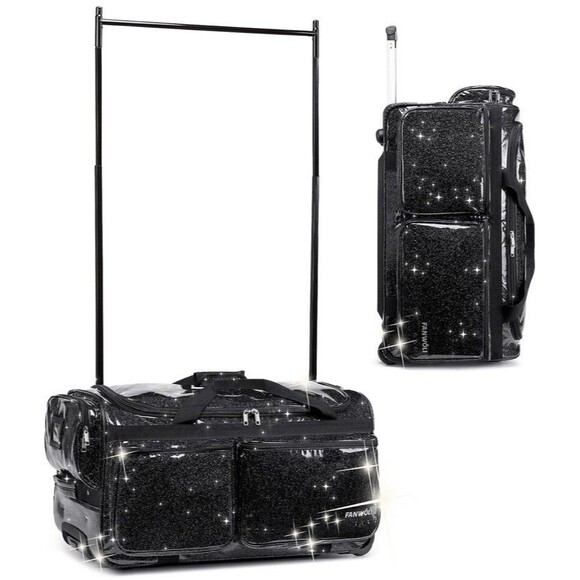 Fanwoli 28” Sparkle Black Dance Bag W/Garment Rack | Upgraded Stable System - Picture 1 of 16